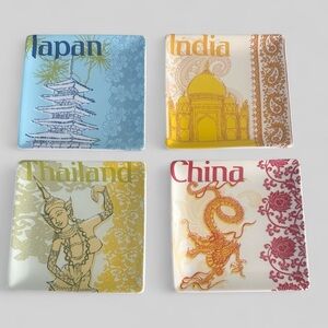 Pier 1 Imports Asia Earthenware Countries‎ Appetizer Plates Set of 4